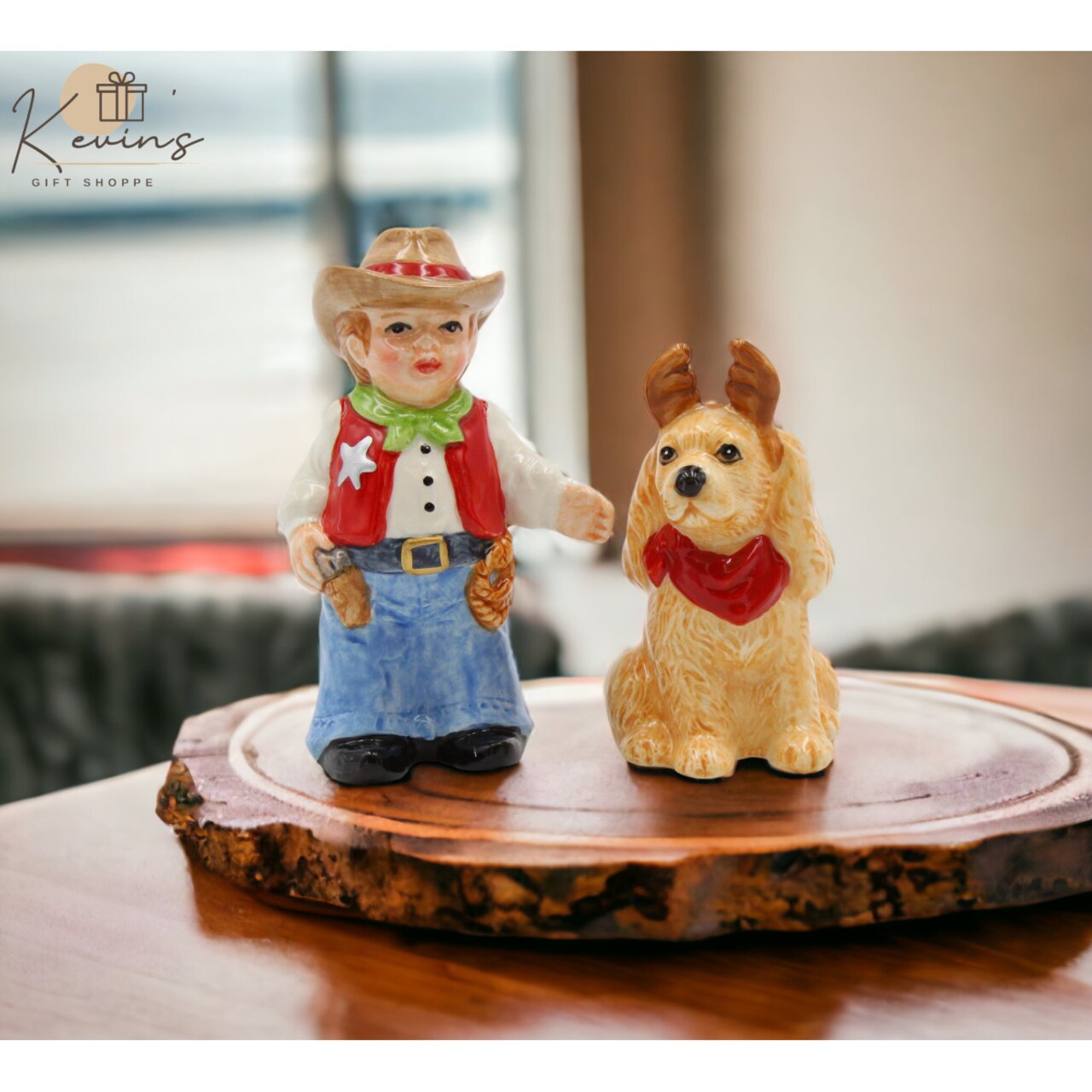 Ceramic Cowboy With Dog Salt and Pepper Shakers, Home Decor Ornament for Kitchen